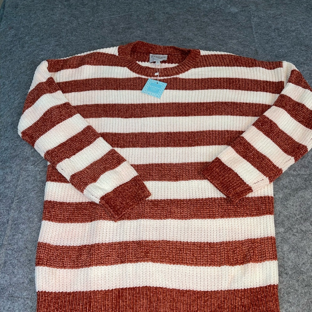 Hayden‎ LA Striped Chenille Knit Sweater NWT Rust & Cream Cozy Pullover
